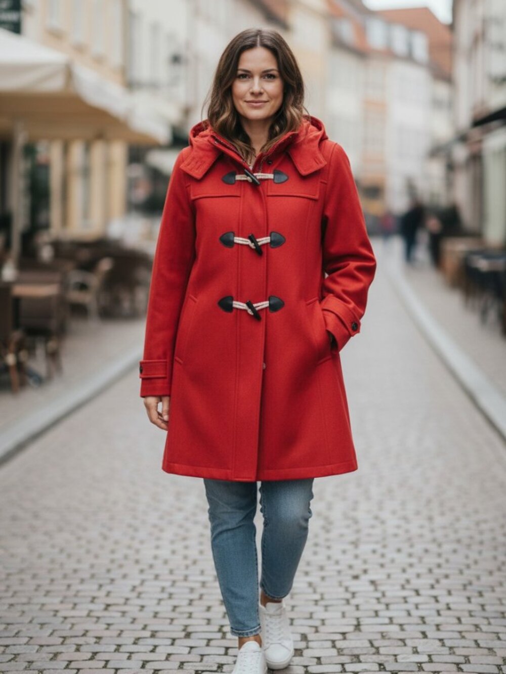 REDOUTE Lined Red Hooded Denim Coat Ladies Size 14W